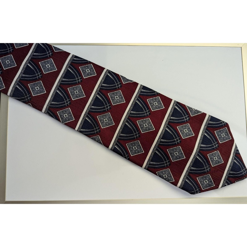Vintage Andhurst Mens Neck‎ Tie Geometric Abstract Red White Blue